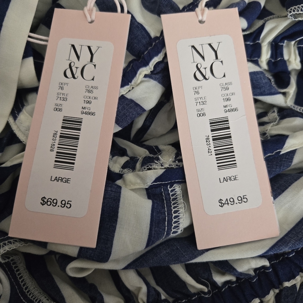 NY&C Eva Mendes Blue & White Stripe 2 Piece Skirt & Top L NWT - Picture 10 of 11